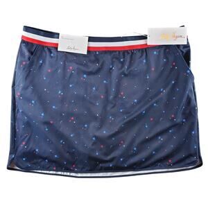 Lady Hagen Womens XL Pull On Contrast Trim Print Skort Navy Star Print New